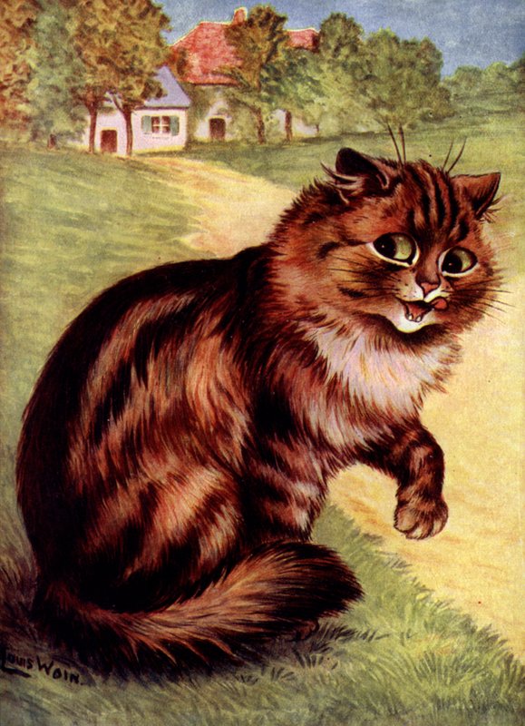 Gato (cor litho) de Louis (after) Wain