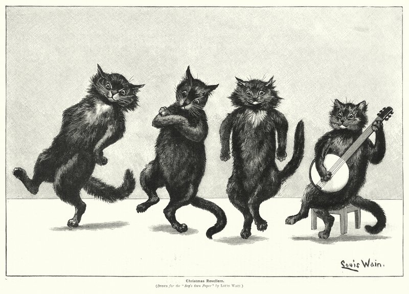 Gatos dançando (lito) de Louis (after) Wain