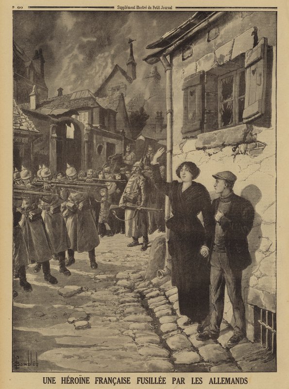 Crimes de guerra alemães: uma jovem mulher baleada por um pelotão de fuzilamento numa aldeia francesa, Primeira Guerra Mundial de Louis Charles (after) Bombled