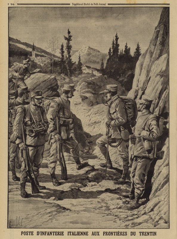 Posto de infantaria italiano na fronteira do Trentino, Primeira Guerra Mundial de Louis Charles (after) Bombled