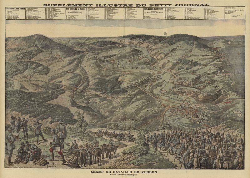 Vista panorâmica do campo de batalha de Verdun, França, Primeira Guerra Mundial de Louis Charles (after) Bombled