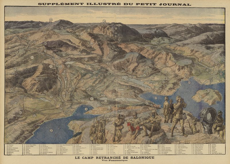 Vista panorâmica do acampamento dos Aliados em Salónica, Grécia, Primeira Guerra Mundial de Louis Charles (after) Bombled