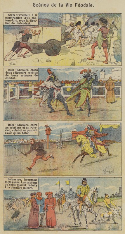 Cenas da Vida Feudal (cor litho) de Louis Charles (after) Bombled