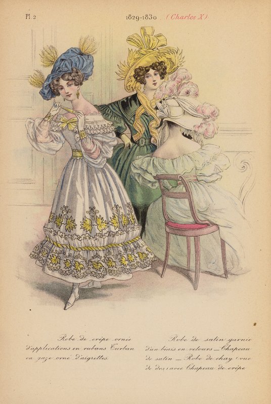 Moda francesa: 1829-1830, Carlos X (litografia a cores) de Louis Colas