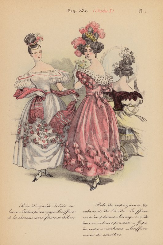 Moda francesa: 1829-1830, Carlos X (litografia a cores) de Louis Colas