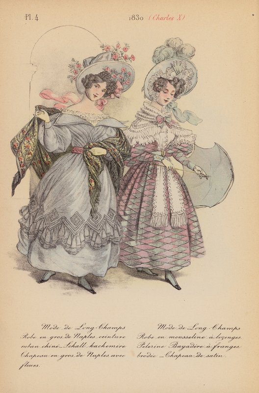 Moda francesa: 1830, Carlos X (litografia a cores) de Louis Colas