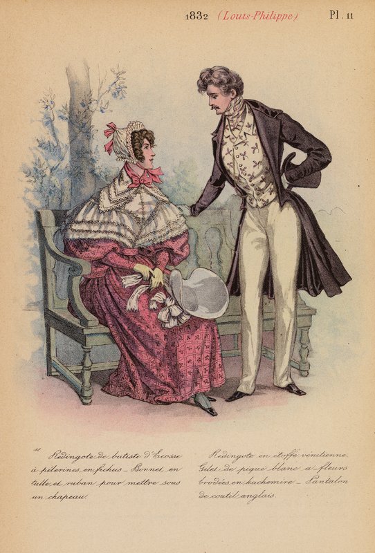 Moda francesa: 1832, Louis-Philippe (litografia a cores) de Louis Colas