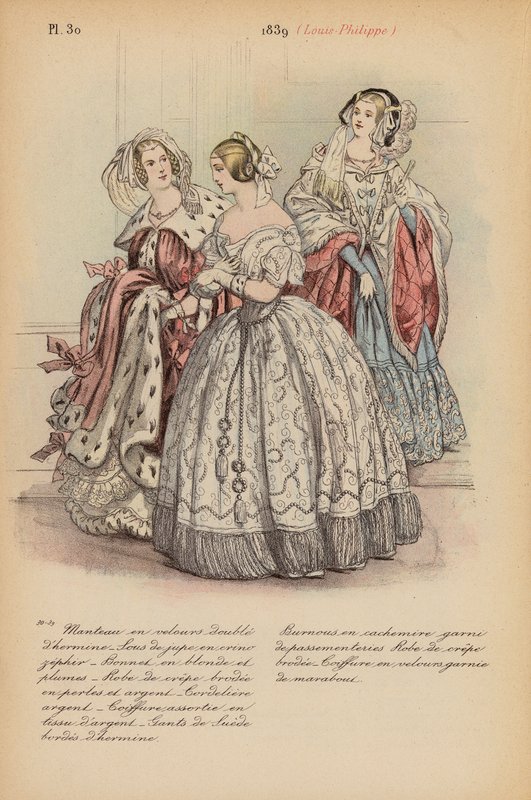 Moda francesa: 1839, Louis-Philippe (litografia a cores) de Louis Colas