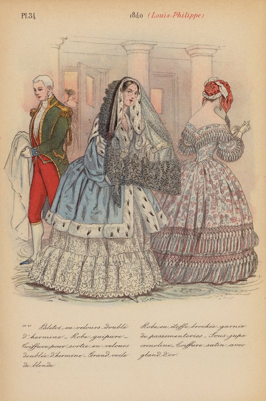 Moda francesa: 1840, Louis-Philippe (litografia a cores) de Louis Colas