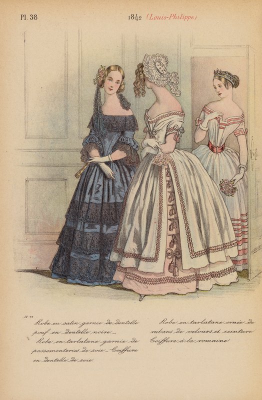 Moda francesa: 1842, Louis-Philippe (litografia a cores) de Louis Colas