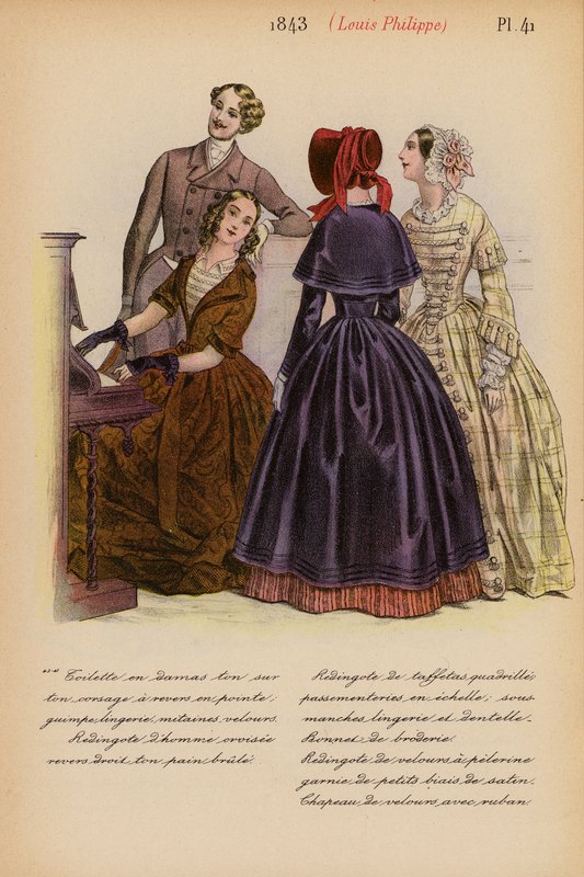 Moda francesa: 1843, Louis-Philippe (litografia a cores) de Louis Colas