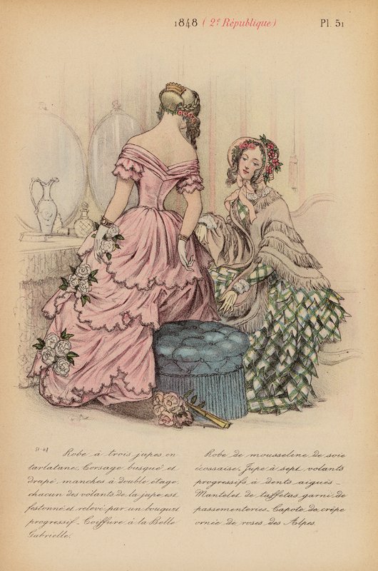Moda francesa: 1848, 2e Republique (litografia a cores) de Louis Colas