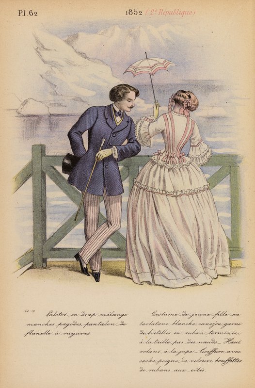 Moda francesa: 1852, 2e Republique (litografia a cores) de Louis Colas