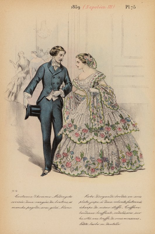 Moda francesa: 1859, Napoleão III (litografia a cores) de Louis Colas