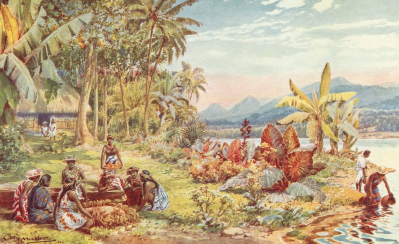 Cena no Tahiti (cor litho) de Louis Fairfax Muckley