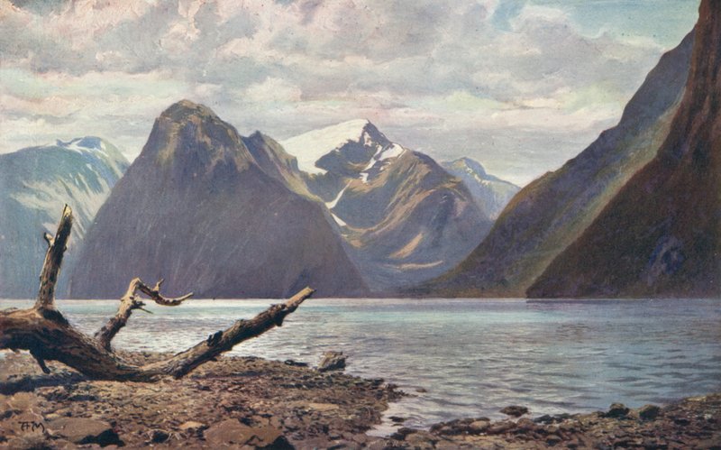 Cena em Milford Sound, Nova Zelândia (foto colorida) de Louis Fairfax Muckley