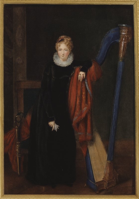 Retrato, de, um, senhora, com, um, harpa de Louis Francois Aubry