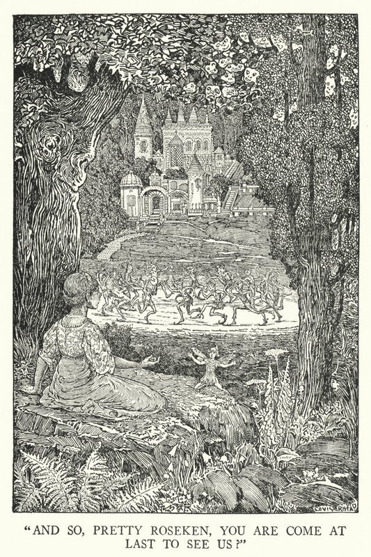 "E então, linda Roseken, vieste finalmente para nos ver?" (litho) de Louis John Rhead