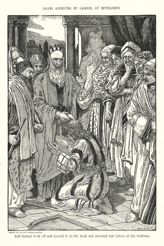 David ungido por Samuel em Belém (litografia) de Louis John Rhead