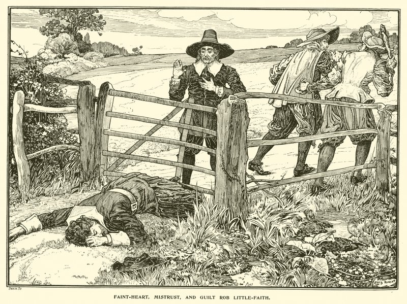 Faint-Heart, Mistrust, and Guilt Rob Little-Faith (gravura) de Louis John Rhead
