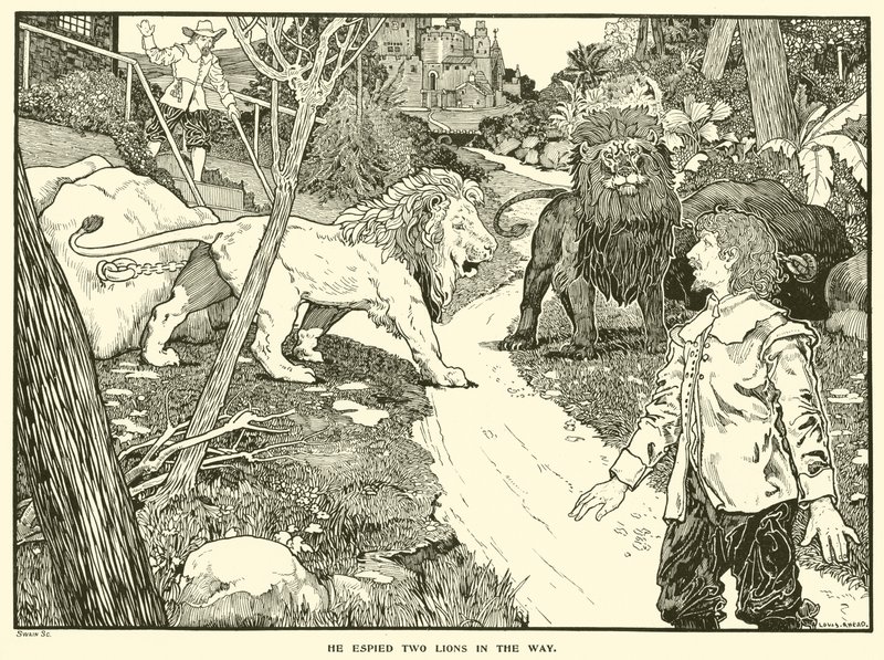 Ele Espiou Dois Leões no Caminho (gravura) de Louis John Rhead