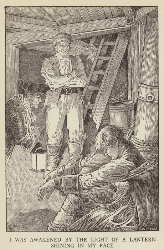 Ilustração para sequestrado por Robert Louis Stevenson de Louis John Rhead