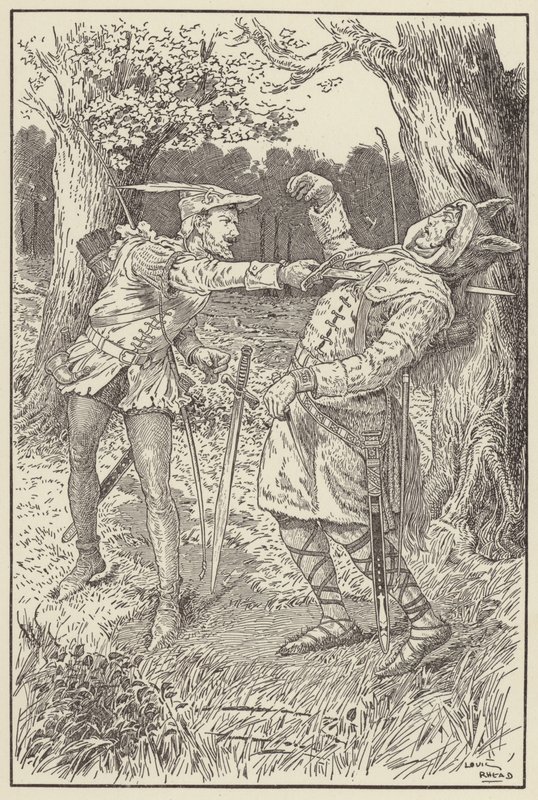 Robin dirigiu sua lâmina através do corpo de Sir Guys de Louis John Rhead