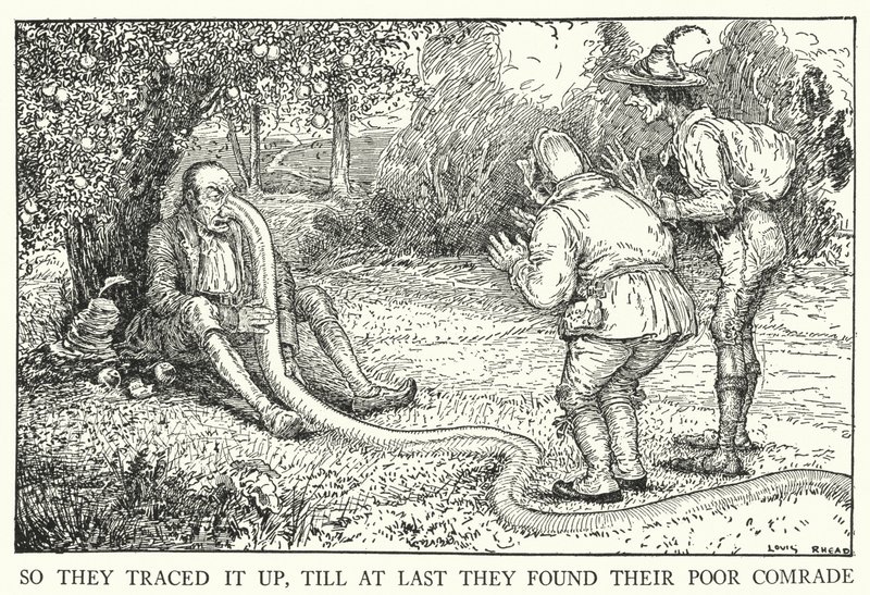Então eles rastrearam-no, até que finalmente encontraram o seu pobre camarada (litho) de Louis John Rhead