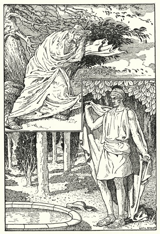 O vento norte e o sol (litografia) de Louis John Rhead