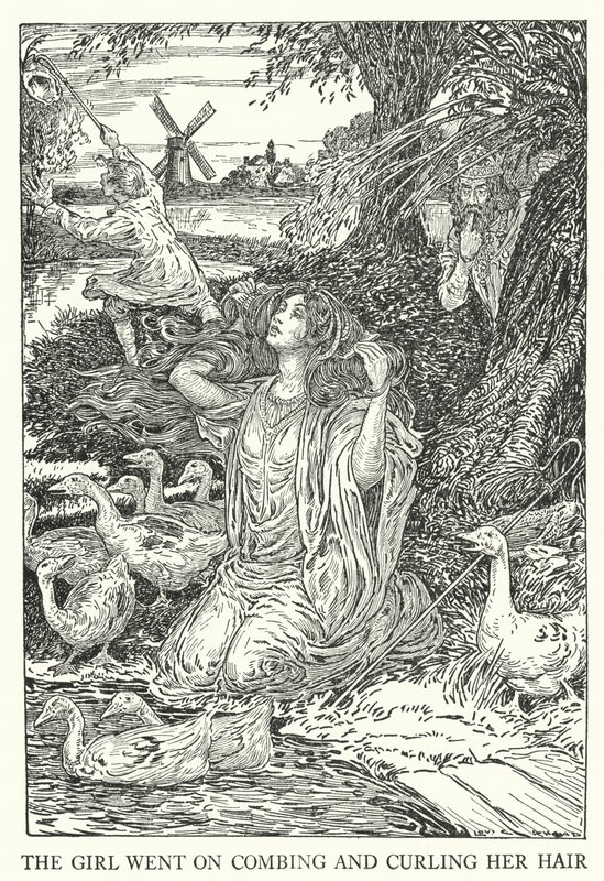 A rapariga foi pentear e encaracolar o cabelo (litho) de Louis John Rhead