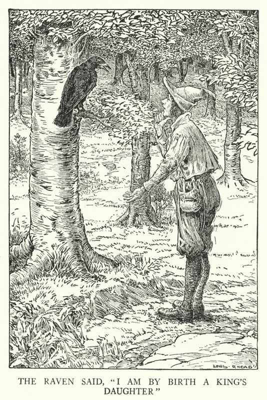 O corvo disse: "Sou por nascimento a filha de um rei" (litho) de Louis John Rhead