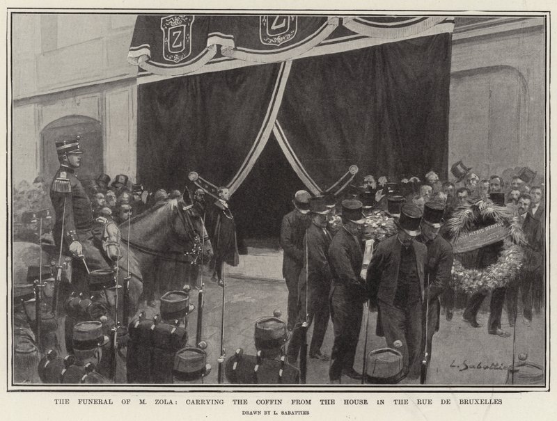 O funeral de M Zola, carregando o caixão da casa na rue de Bruxelles de Louis Remy Sabattier