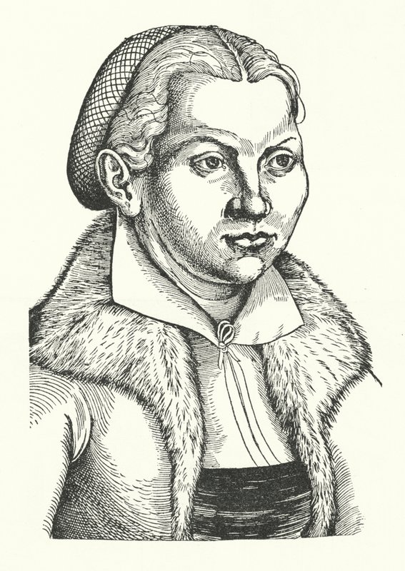 Katharina von Bora, esposa do reformador protestante alemão Martin Luther (gravura) de Lucas the Elder (after) Cranach