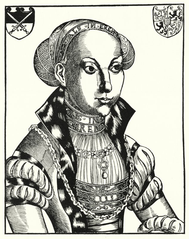 Sybille de Cleves, consorte de John Frederick I, Elector of Saxony (gravura) de Lucas the Elder (after) Cranach
