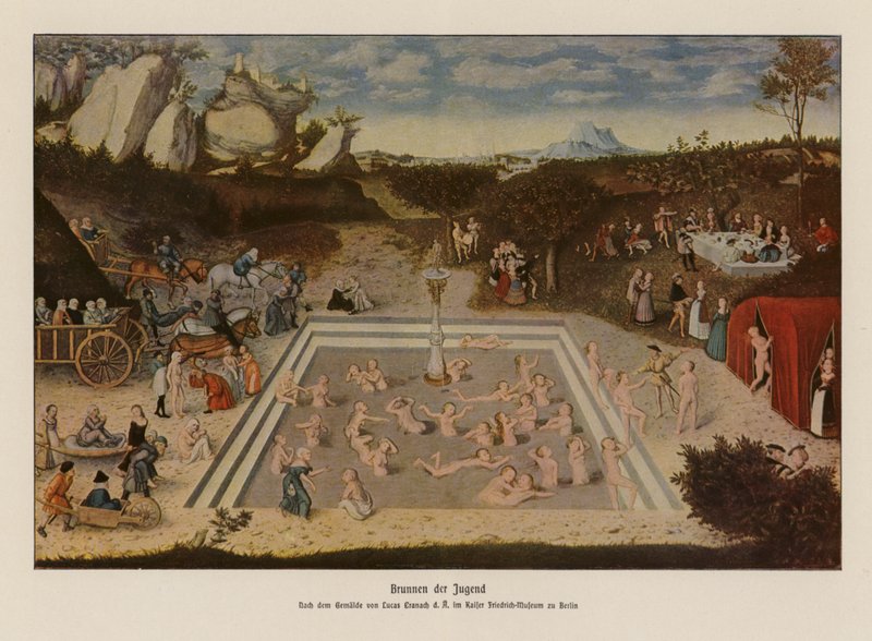 A Fonte da Juventude (litografia a cores) de Lucas the Elder (after) Cranach
