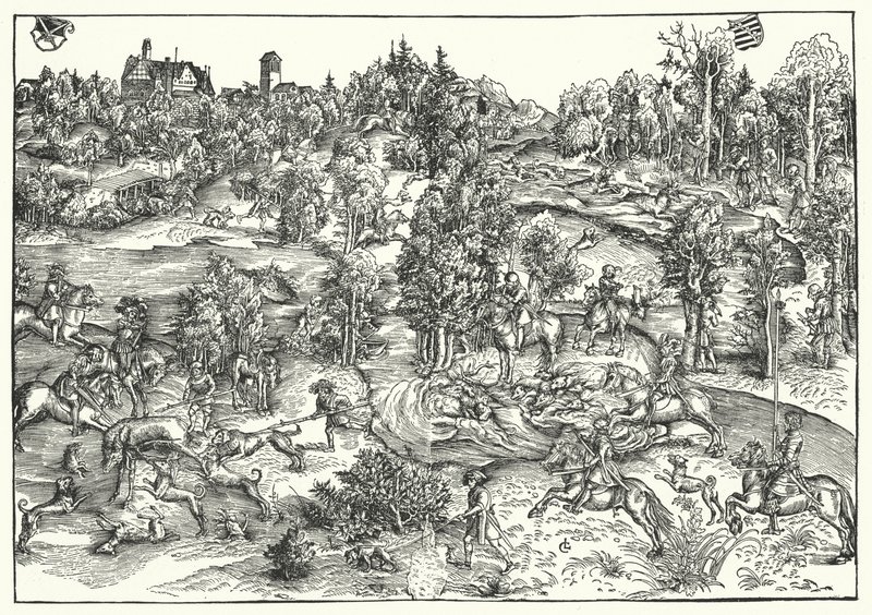 A caça ao veado (gravura) de Lucas the Elder (after) Cranach