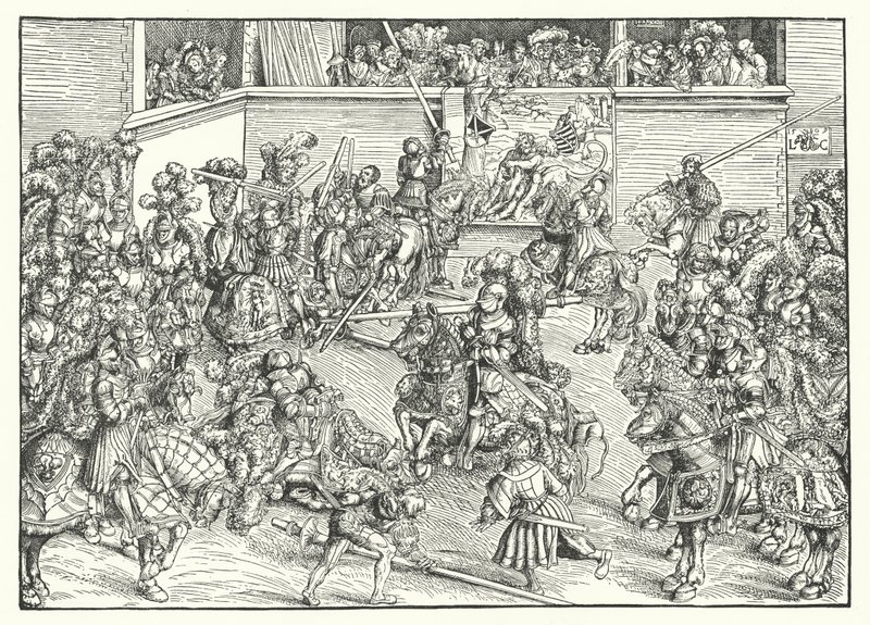 O Torneio com a Tapeçaria de Sansão e o Leão (gravura) de Lucas the Elder (after) Cranach