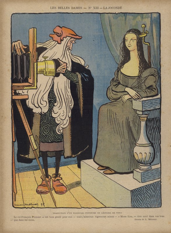 Fotografando a Mona Lisa, ilustração para o riso de Lucien Metivet