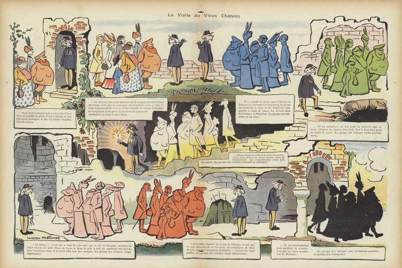 Visita ao antigo castelo. Ilustração para Le Rire de Lucien Metivet