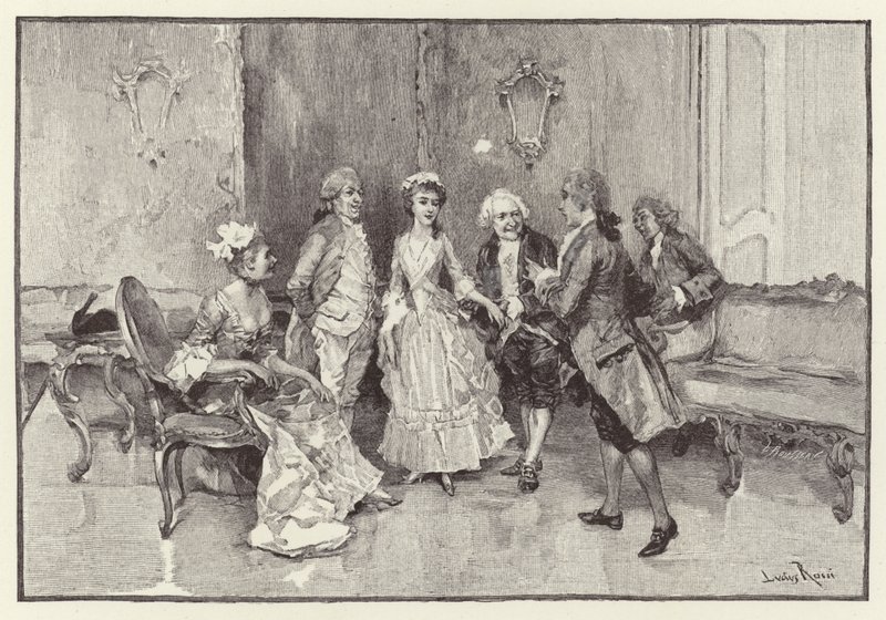 Ilustração para a escola para o escândalo (chromolitho) de Lucius Rossi