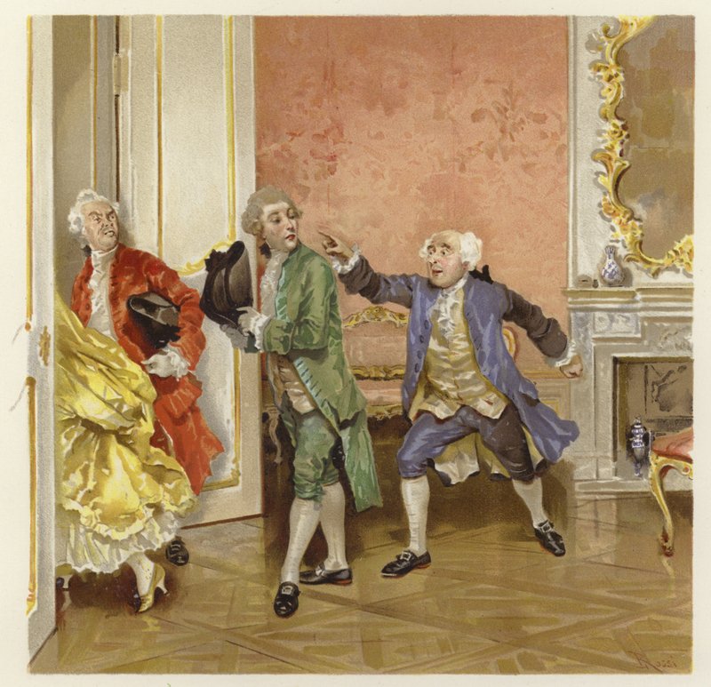 Ilustração para a escola para o escândalo (chromolitho) de Lucius Rossi