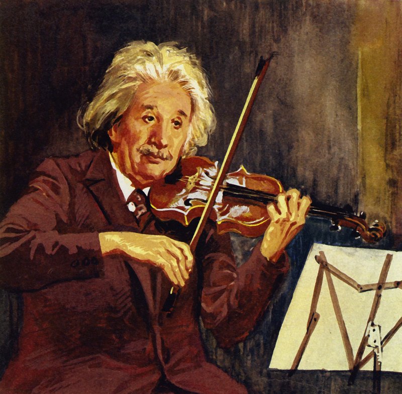 Albert Einstein a tocar violino (litografia a cores) de Luis Arcas Brauner