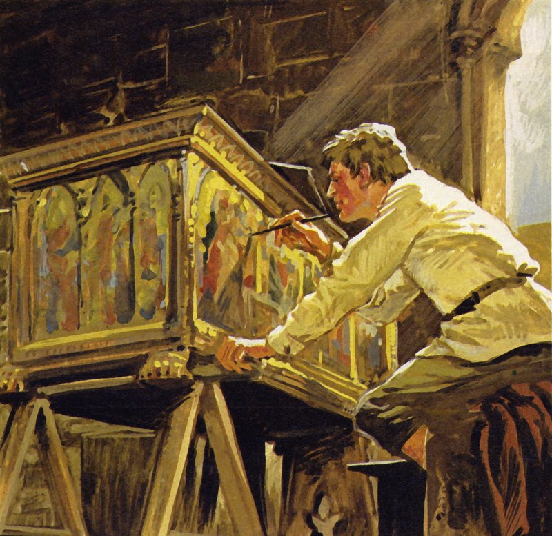 Duccio di Buoninsegna trabalhou em Siena decorando caixas (litografia a cores) de Luis Arcas Brauner
