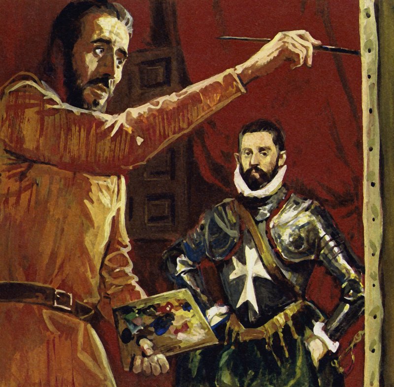 Pintura de El Greco Vincentio Anastagi em Malta (litografia a cores) de Luis Arcas Brauner