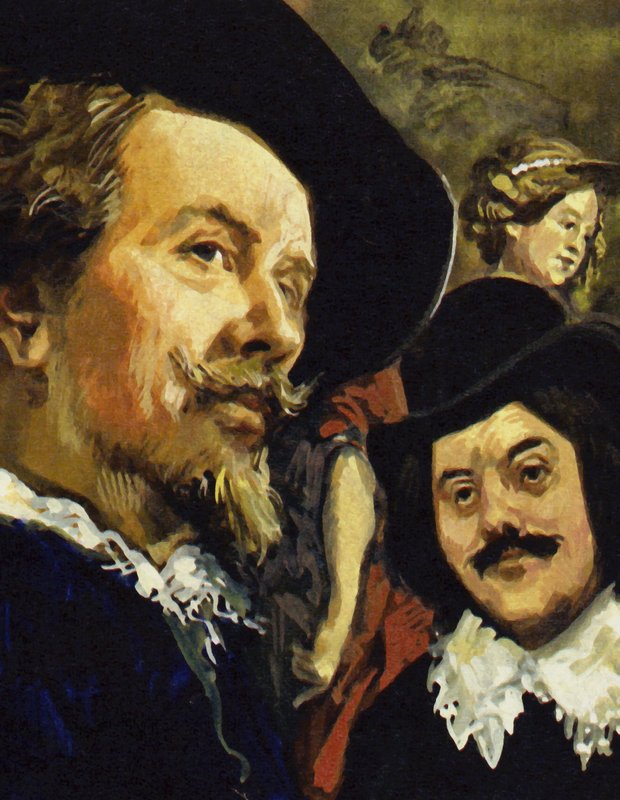 Hals conheceu Paul Rubens (à esquerda) numa viagem a Antuérpia (litografia a cores) de Luis Arcas Brauner