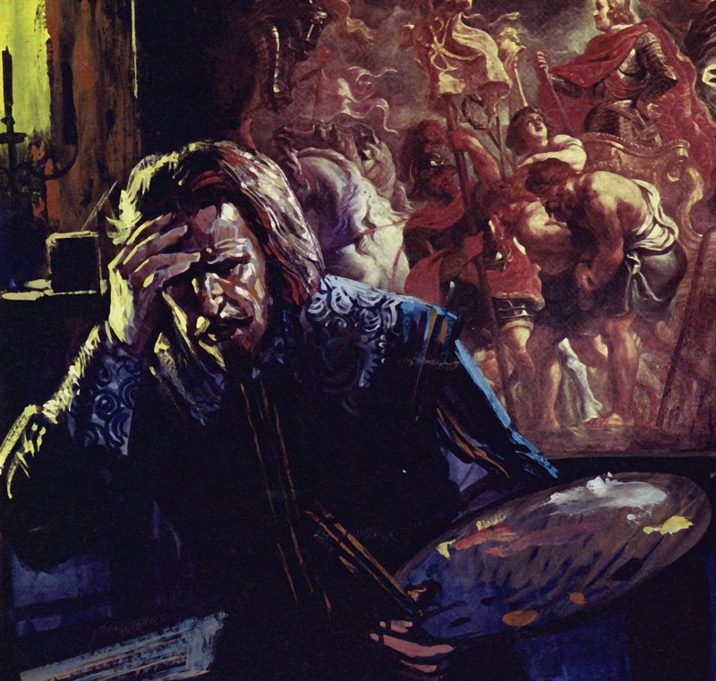 A saúde de Rubens começou a falhar, mas ele continuou a trabalhar durante três anos (litografia a cores) de Luis Arcas Brauner