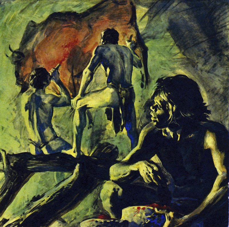 As pinturas rupestres de Altamira foram pintadas há 15.000 anos (litografia a cores) de Luis Arcas Brauner