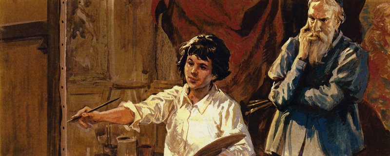 Quando Ticiano viu o talento do seu novo aluno, estava decidido a livrar-se dele (litografia a cores) de Luis Arcas Brauner