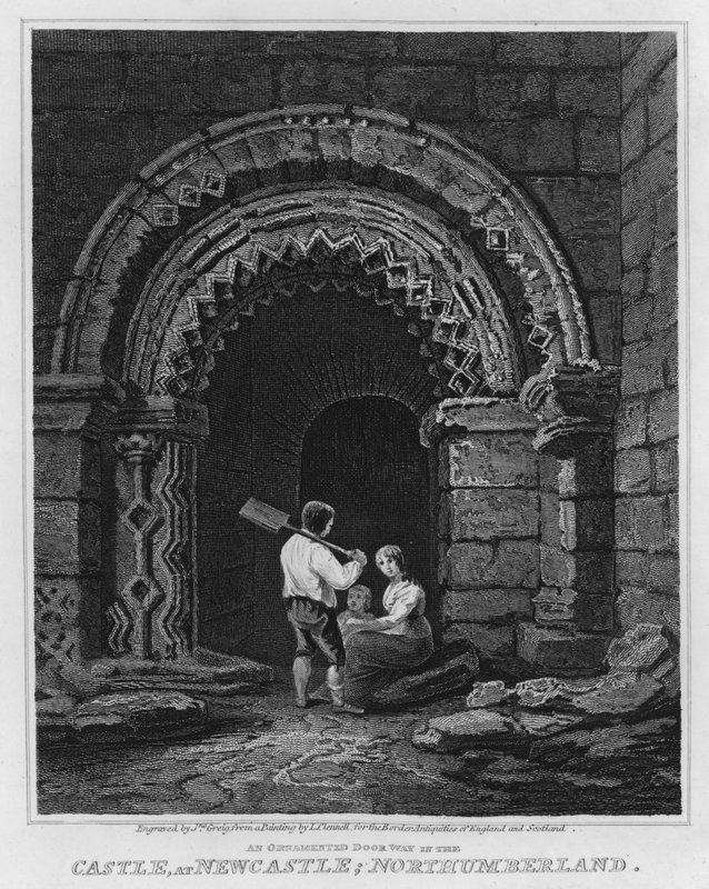 Uma Porta Ornamented no Castelo, em Newcastle, Northumberland (gravura) de Luke (after) Clennell
