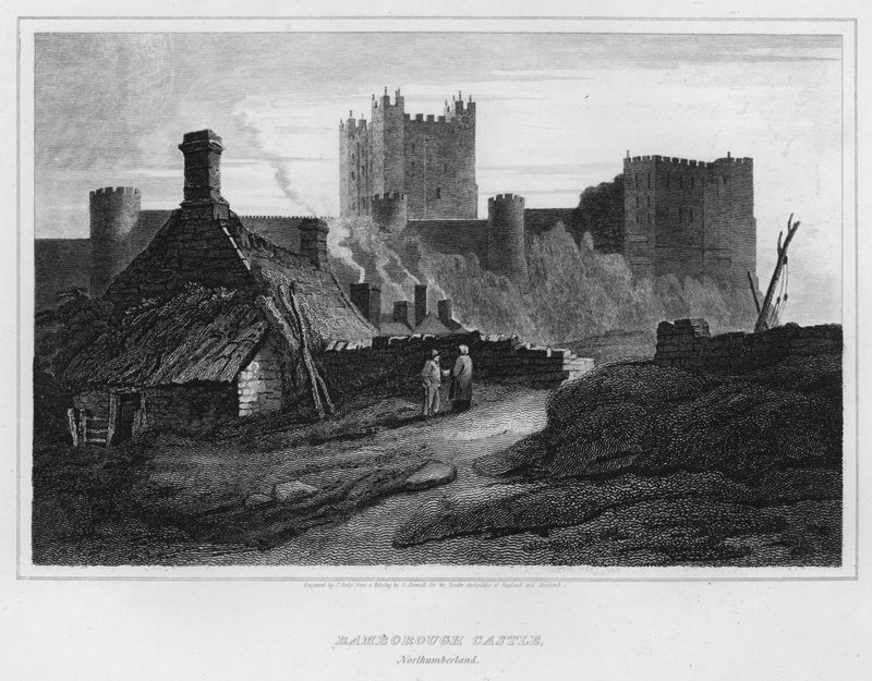 Castelo de Bamborough, Northumberland (gravura) de Luke (after) Clennell